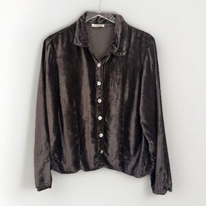 Vintage Womens Velvet Shirt Jacket 1X Dark Gray Whimsigoth Lagenlook Boho Loose